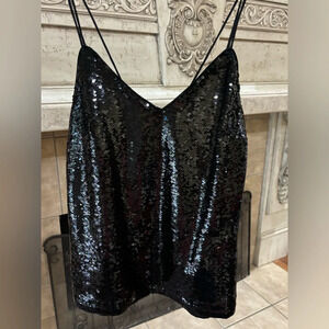 Black Sequin Spaghetti Strap Tank Top Size Small H&M
